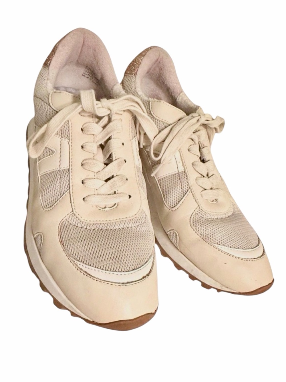 Dolce‎ Vita Markus Ivory Leather Mesh Sneakers Gold Womens 9.5